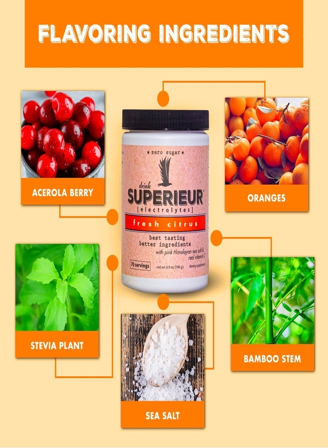 Superieur Electrolytes – Plant Based Electrolyte Supplement w/Sea Minerals for Hydration & Recovery – Keto Friendly, Non-GMO, Zero Sugar, Vegan Healthy Sports Drink Powder – Citrus (70 Servings) - Image 3